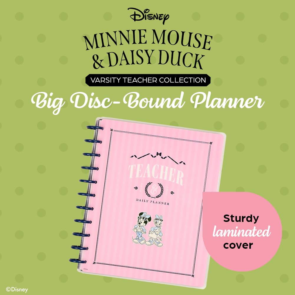 Happy Planner Disney Disc-Bound 12-Month Academic Planner, July 2026–June 2027, Big Size, 8.5" x 11", Teacher Layout, 12 Dividers, Minnie & Daisy Varsity