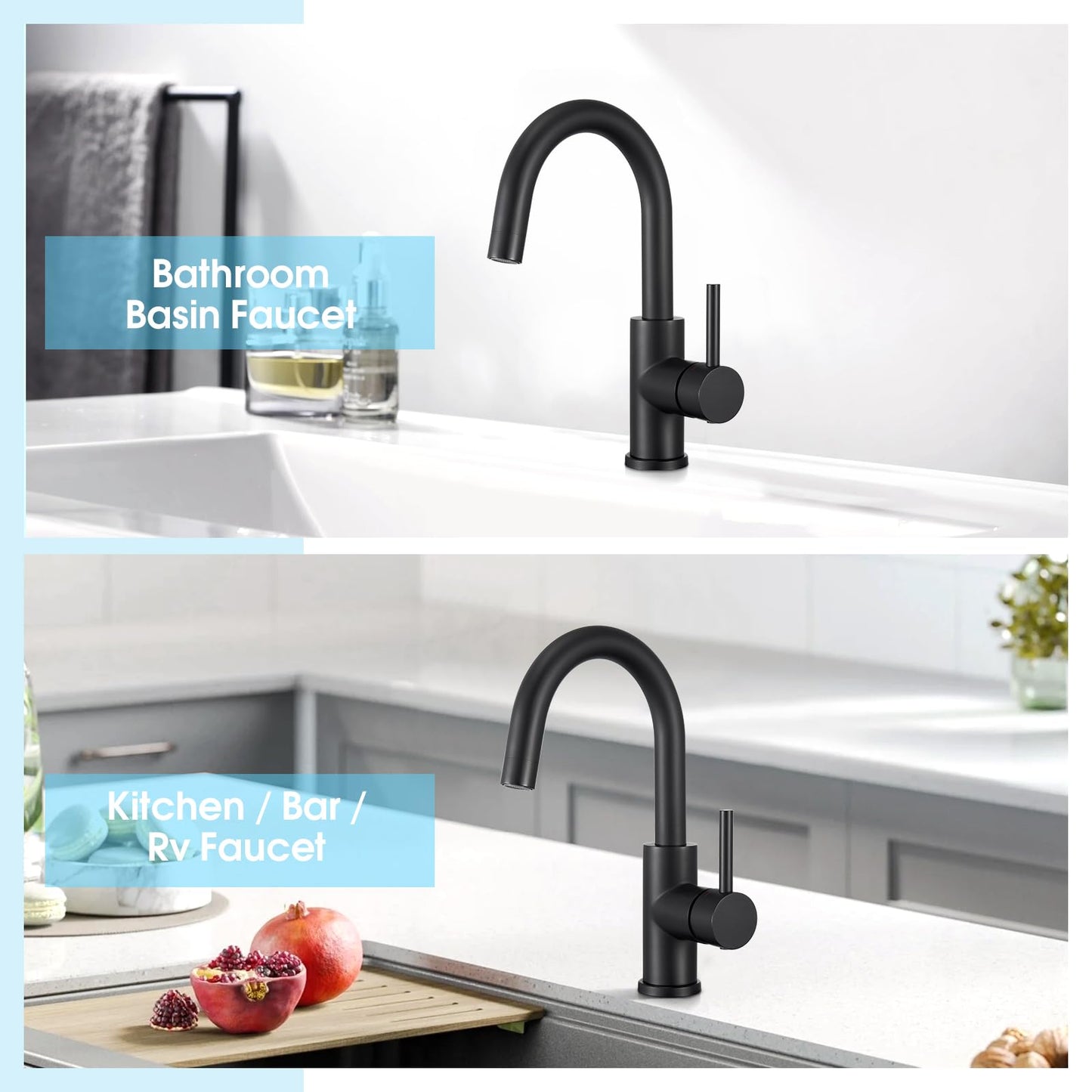 CREA Black Bathroom Faucet Brushed Nickel, Prep Wet Bar Sink Faucet Stainless Steel Single Hole Small Kitchen Faucet with 4 Inch Deck Plate, Mini Faucet Outdoor Tap for Farmhouse Vanity Sink Lavatory