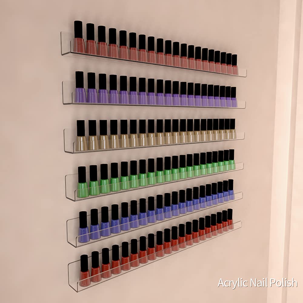 Sezanrpt Clear Nail Polish Organizer Wall Mounted, 24 Inches Acrylic Shelf for 150 Bottles, 6 Pack