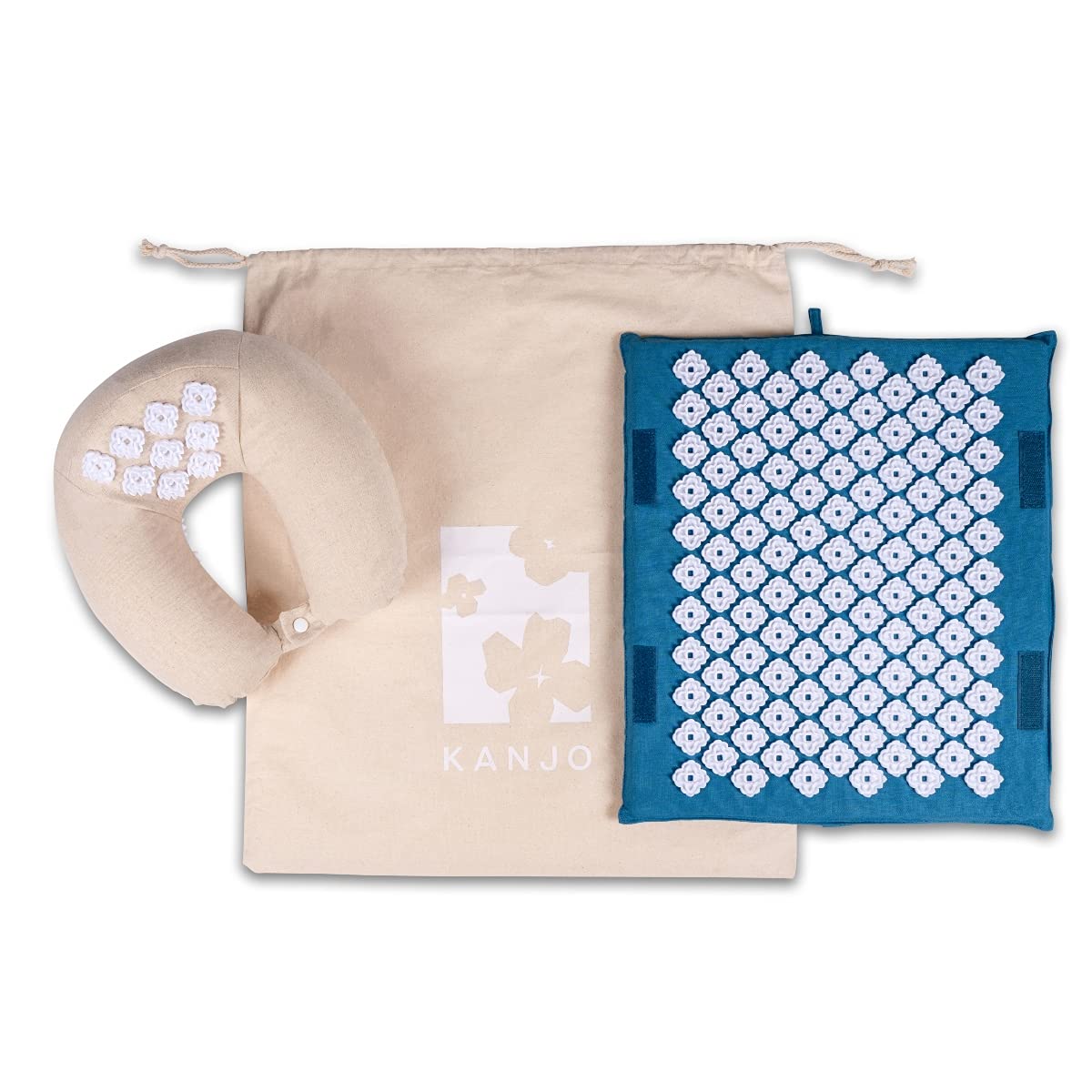 FSA HSA Eligible Kanjo Travel Acupressure Set | Acupressure Neck Pillow & Compact Acupressure Mat for Neck, Foot & Back Pain Relief| Travel Pillow & Travel Mat Set for Stress Relief & Relaxation