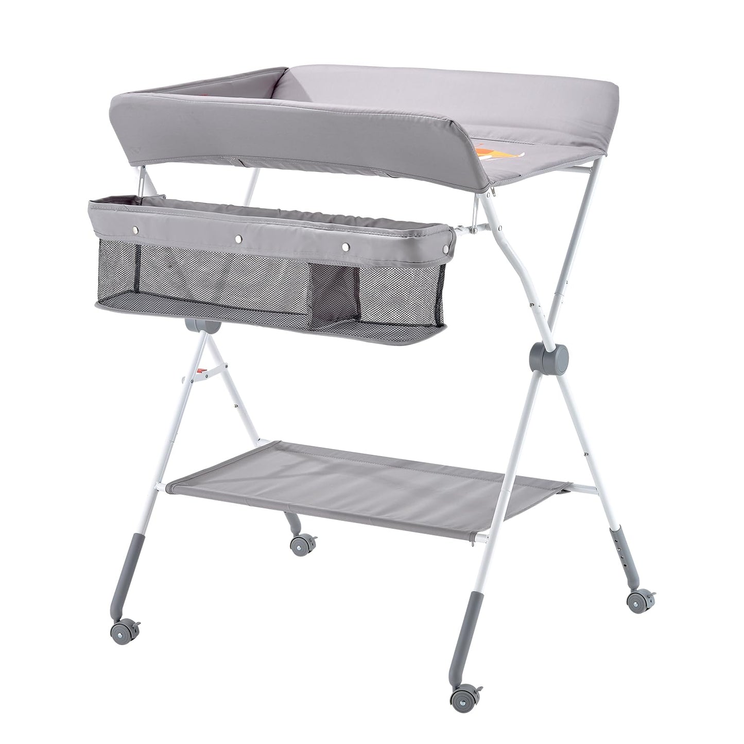 VEVOR Baby Changing Table, Foldable Diaper Change Station with Side Basket, Adjustable Height Changing Table with Lockable Wheels, Multi-Functional Nursery Storage Organizer, Gray