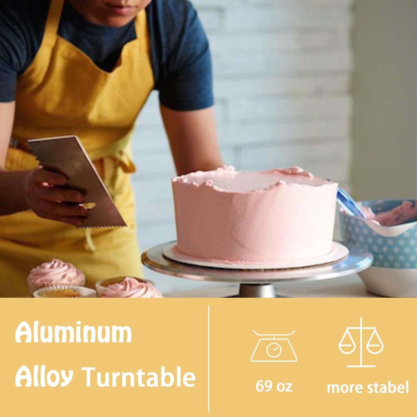 Jninexiu 12 Inch Aluminium Alloy Revolving Cake Stand, Rotating Cake Turntable for Cake, Cupcake Decorating Supplies (35Pcs)