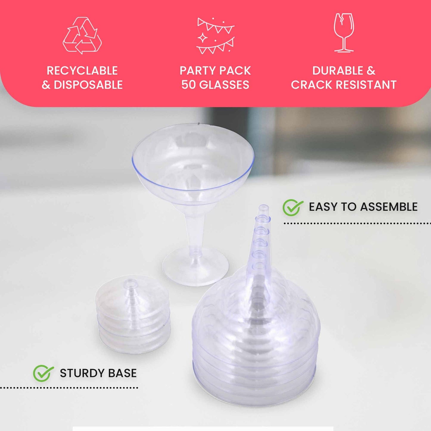 Stock Your Home Clear Plastic Margarita Glasses Disposable (Set of 50) Decorations for Cinco de Mayo Parties, Cocktail Cups for Tropical Party Supplies - Large 12 oz Hurricane Glasses