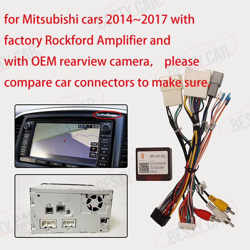 Bestycar 16pin Car Stereo Wiring Harness Adapter with Canbus Box for Mitsubishi Outlander Pajero Support OEM Rockford Amplifier Camera SWC USB