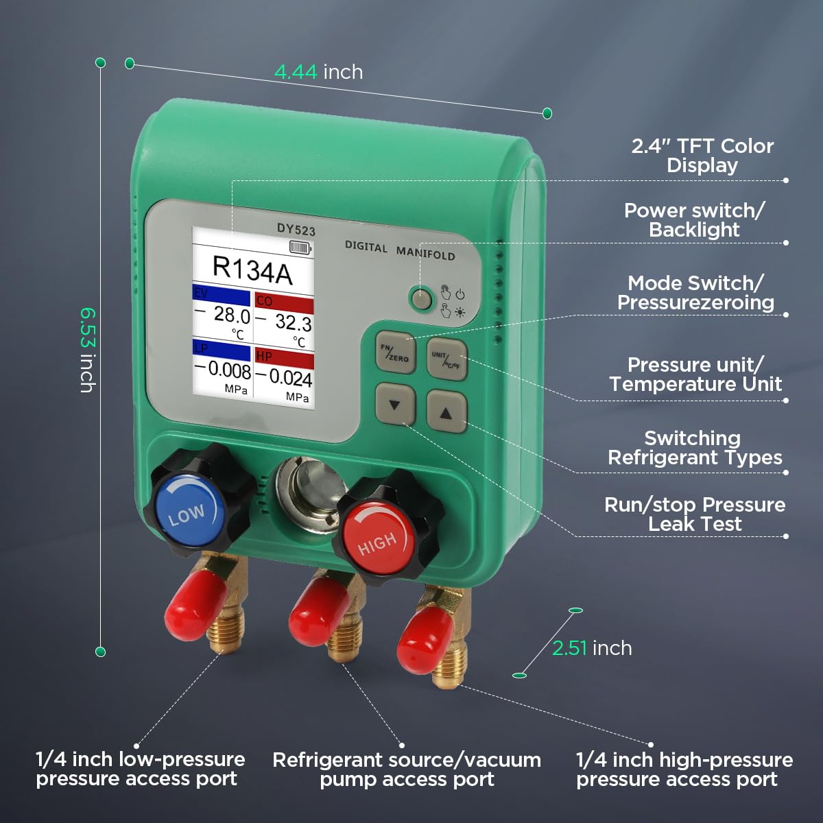 HVAC Gauges, 92 Refrigerant Digital Manifold Gauges HVAC Manifold Gauge Set R134A R410A Gauges AC Gauges Kit with Hose Digital Refrigerant Gauge Pressure Vacuum Test with 2.4" HD Color Display
