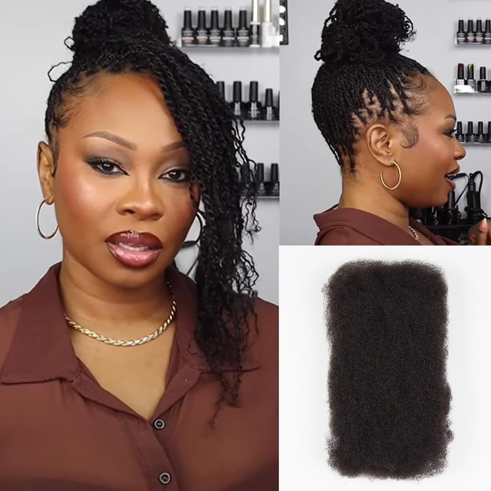 QVR Afro Kinkys Bulk Human Hair for Dreadlocks Extensions Repair Locs, Twist Braiding Afro Kinky Human Hair for Locs 1 Pack 50 Gram Natural Black Color 12 inches