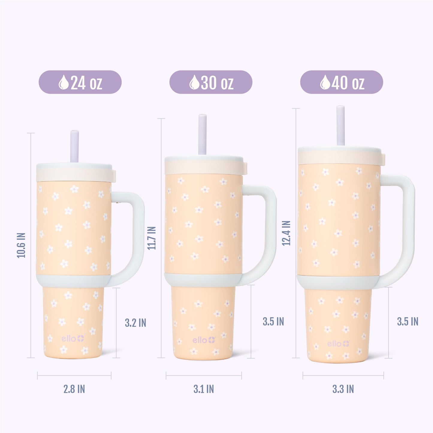 Ello Oasis 40 oz Tumbler with Handle & Retracting Straw | Reusable Insulated Stainless Steel Cup 100% Leakproof, Gifts for Teens Women Men | Keeps cold for 24 Hours, Cup Holder Friendly, Daisies