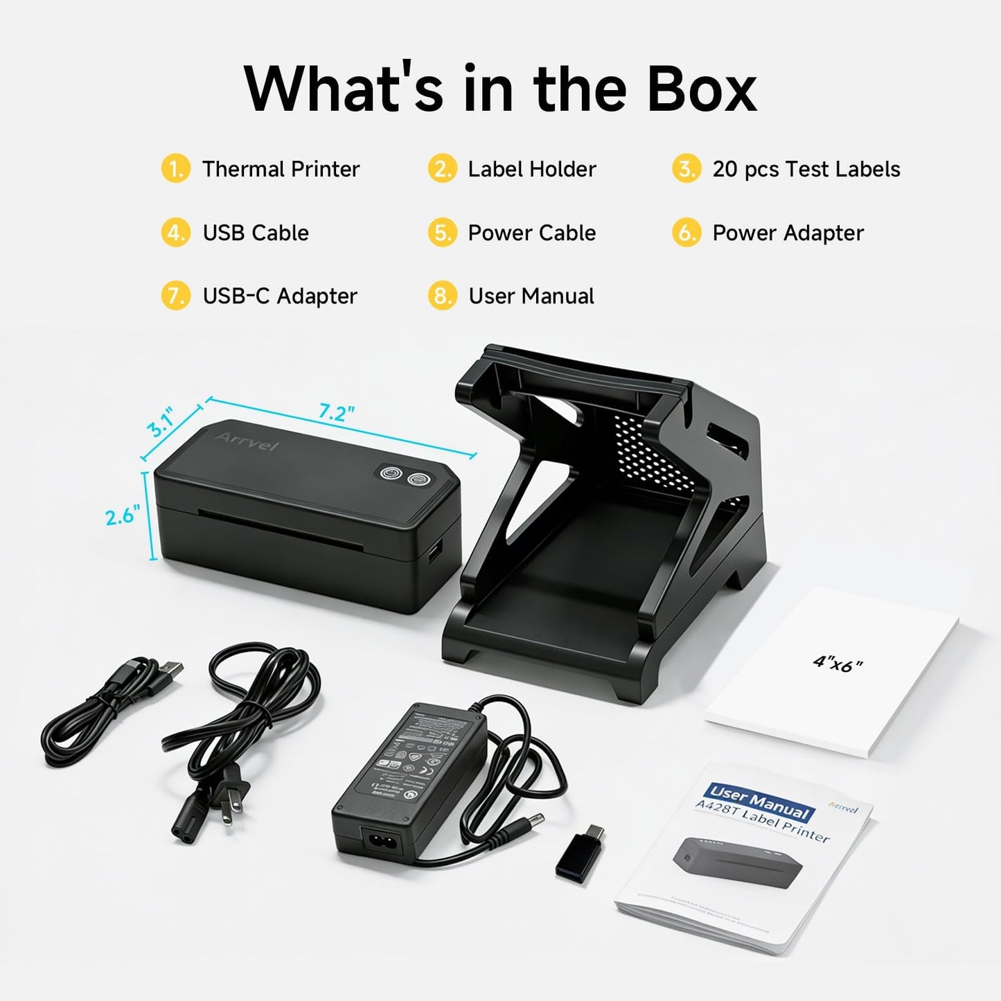 Arrvel Bluetooth Thermal Label Printer with Stand, Wireless 4x6 Shipping Label Printer for Small Business, Inkless Print for USPS Amazon Etsy Shopify, Support iPhone Android Windows Mac (Black)