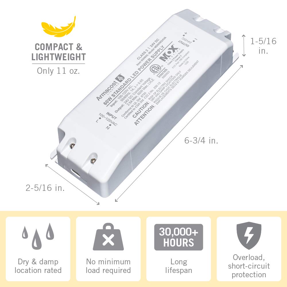 Armacost Lighting 850600 24 Volt LED Power Supply, White