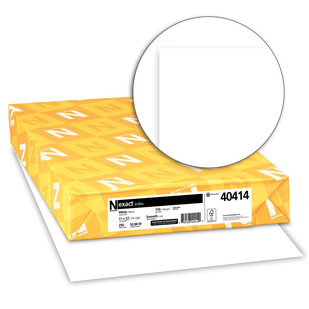 Neenah Paper 40414 Exact Index Card Stock, 110lb, 92 Bright, 11 x 17, 250 Sheets, White