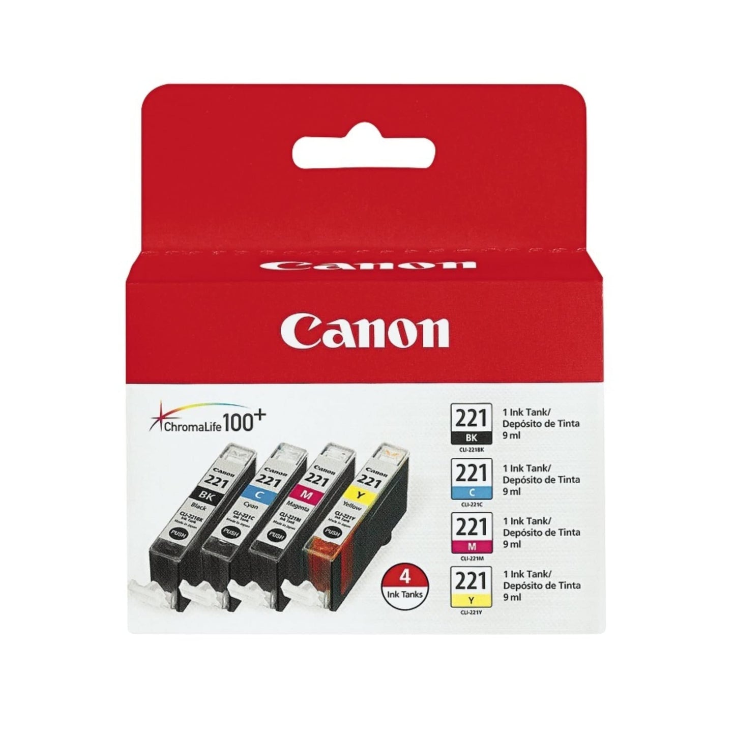 Canon CLI-221 Genuine Four Color Pack, Compatible with MP980, MP560, MP620, MP640, MP990, MX860, MX870, iP4600, iP3600, and iP4700 Printers