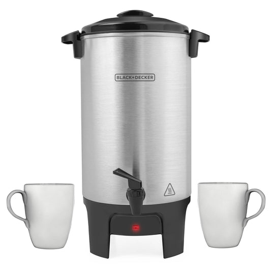 BLACK+DECKER 40 Cup Coffee Urn, Fast Brewing, Aluminum, Keep Warm Function, Heat Resistant Handles, Indicator Light