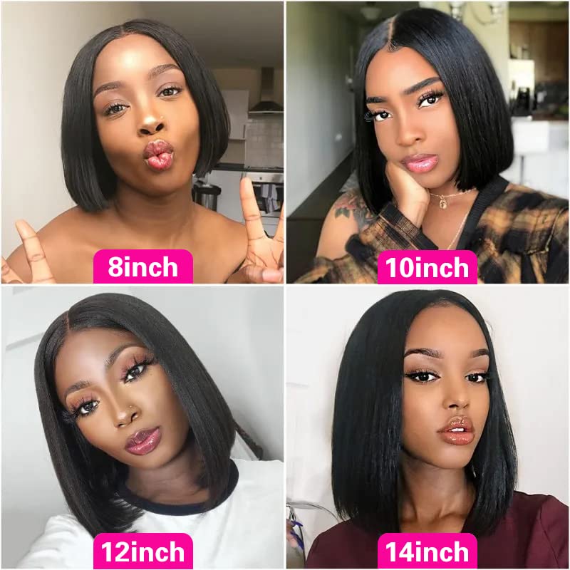 Qangelabeauty Short Bob Wig Human Hair 13x4 Frontal Bob Wigs Human Hair Pre Plucked wigs for Black Women Bob Lace Front Wigs Human Hair 10 Inch 180% Density with Baby Hair Natural Color