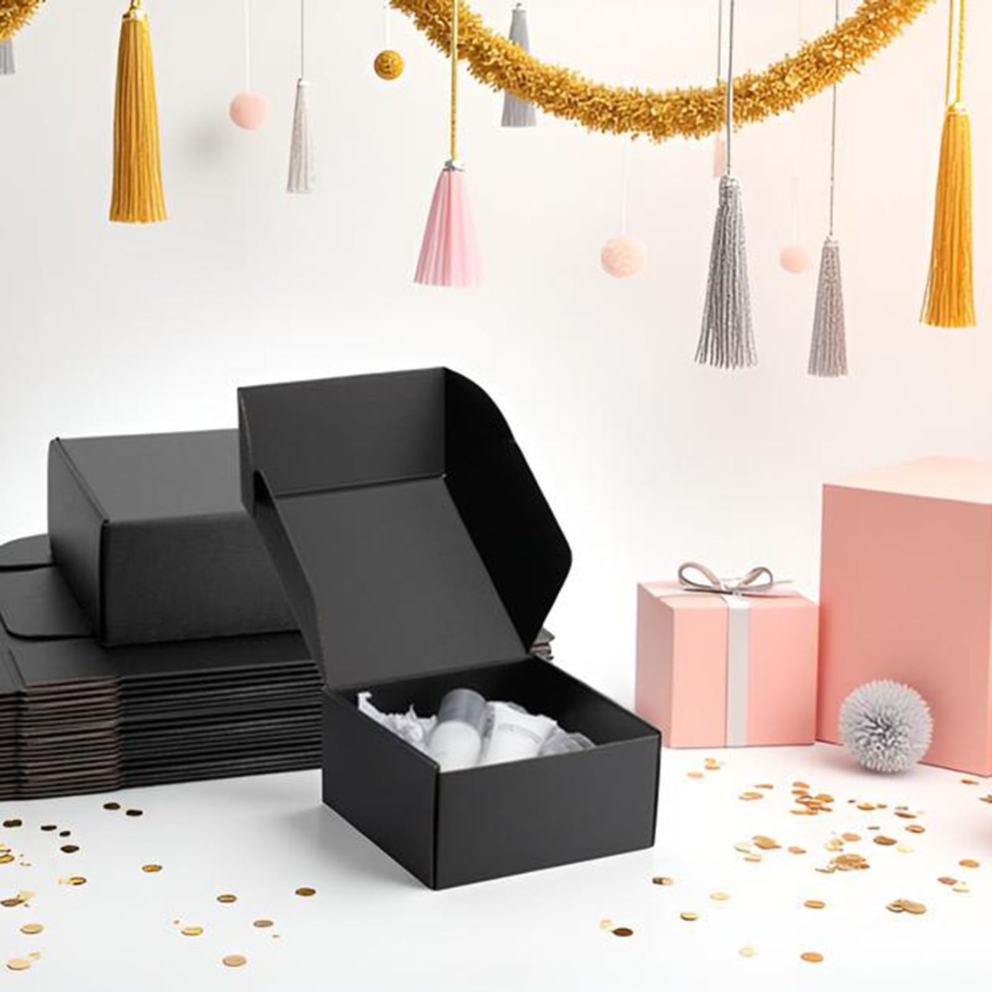 Yidomto 8x8x4 Black Shipping Boxes Small - 25 Pack Corrugated Cardboard Mailer Boxes for Packaging, Mailing, Gift Giving | Sturdy, Recyclable, Perfect for Small Business Supplies, Ecommerce
