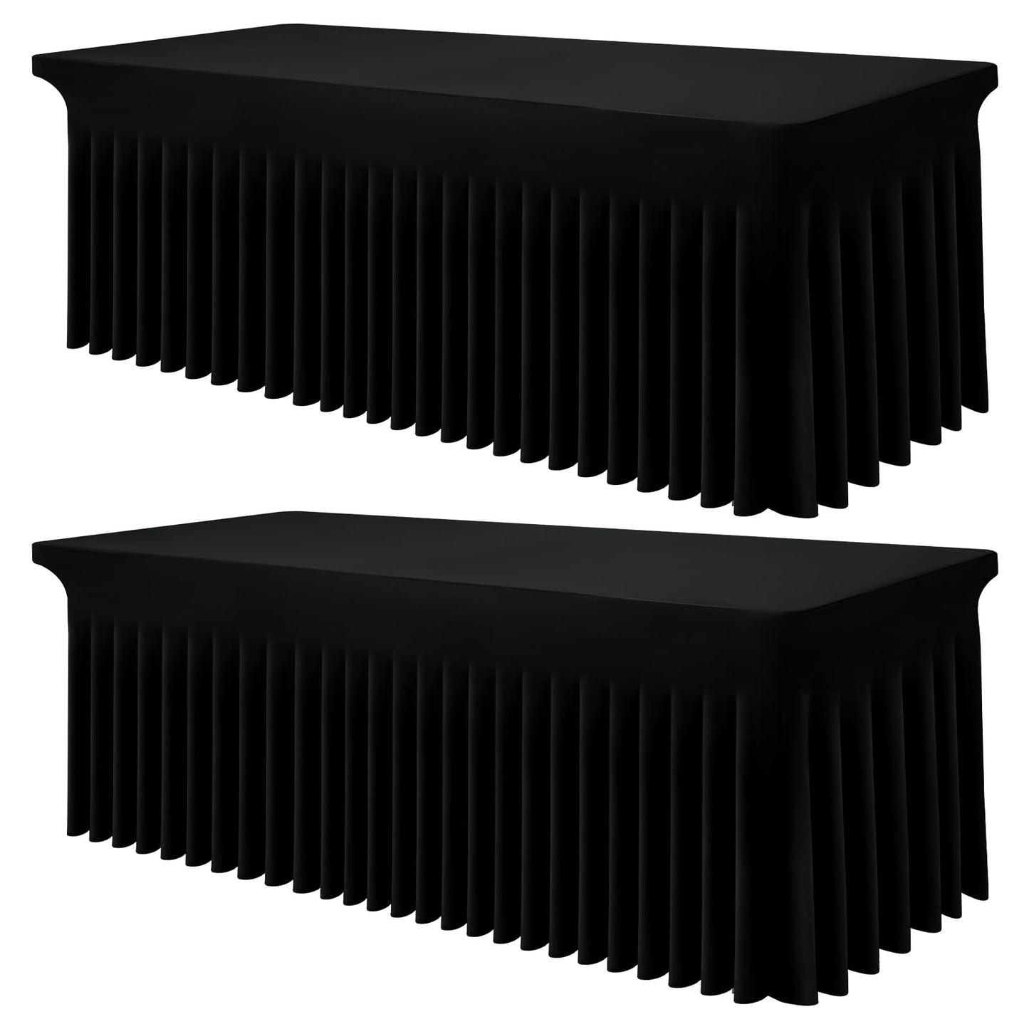Smiry Spandex Tablecloth 2 Pack, Elastic Fitted Stretch Tablecloth for 8FT Rectangle Tables, Waterproof Washable Table Cover Skirt for Outdoor, Wedding, Banquet & Parties (Black, 96Lx30Wx30H Inch)