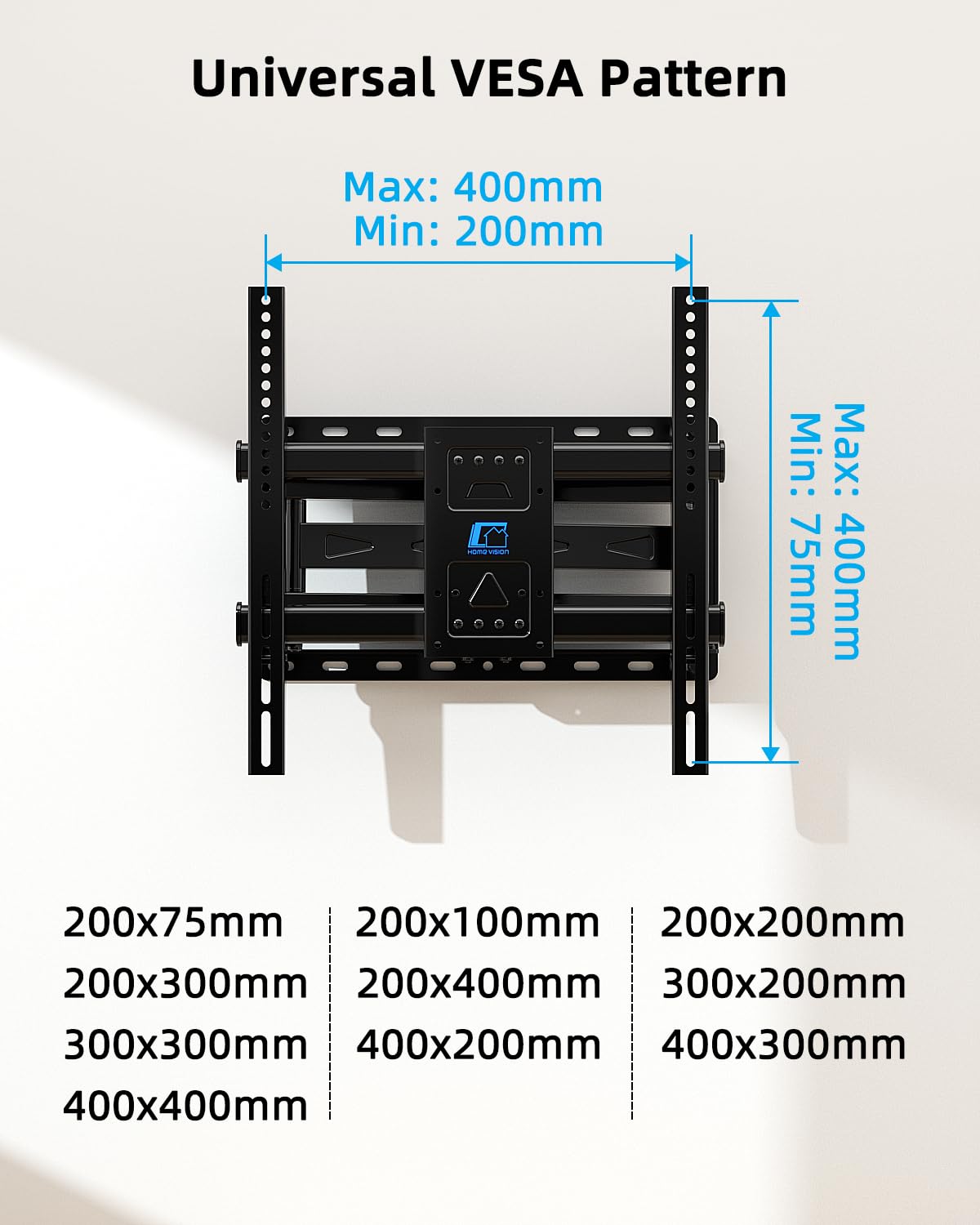 HOME VISION Full Motion TV Wall Mount with Soundbar Bracket for 32-70 Inch TVs, Articulating Dual Arms, Swivel and Tilt, Fits 8" 12" 16" Stud, Max VESA 400x400mm, up to 132lbs