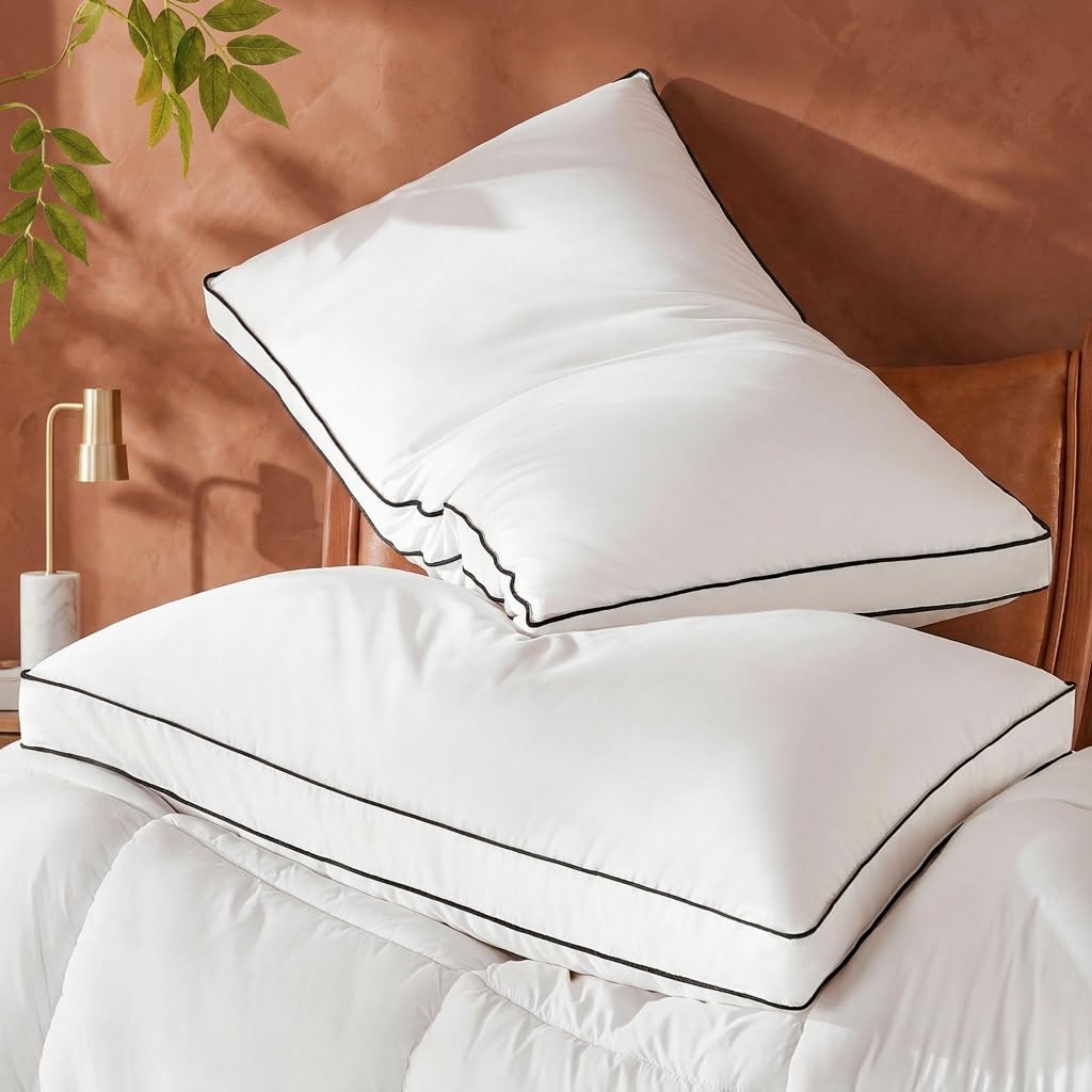 Mosluna Feather Down Pillows King Size Set of 2, Luxury Hotel Collection Bed King Pillows 2 Pack, Down Gusseted Pillow for Sleeping, Soft Fluffy Medium Firm for Side Back Stomach Sleepers 20x36 in.