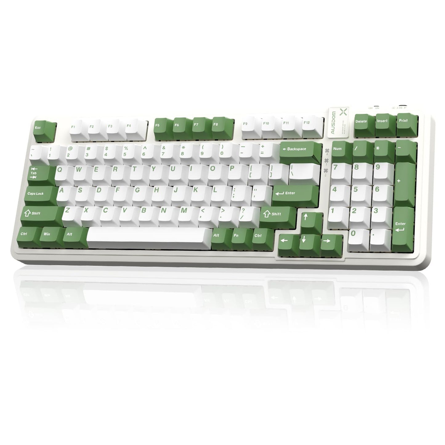 AUSDOM 98Pro Silent Mechanical Keyboard,Wireless Hot Swappable Gaming Keyboard with Backlit,Gasket Structure,Pre-lubed Tactile Switches,2.4GHz/Type-C/Bluetooth Custom Keyboard(Green & White-Silent)