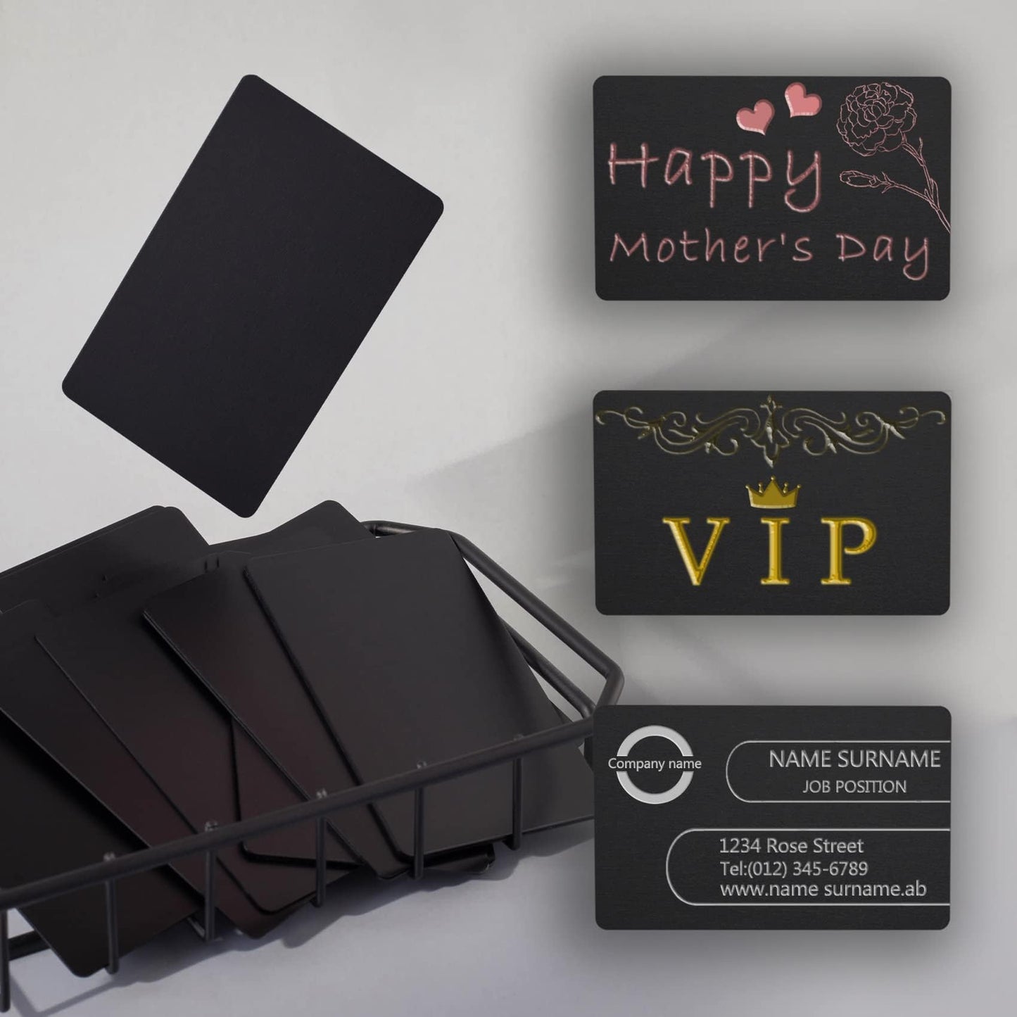 Thick Black Aluminum Metal Business Cards Anodized Aluminum 86 X 54 X 0.8mm 50 pcs