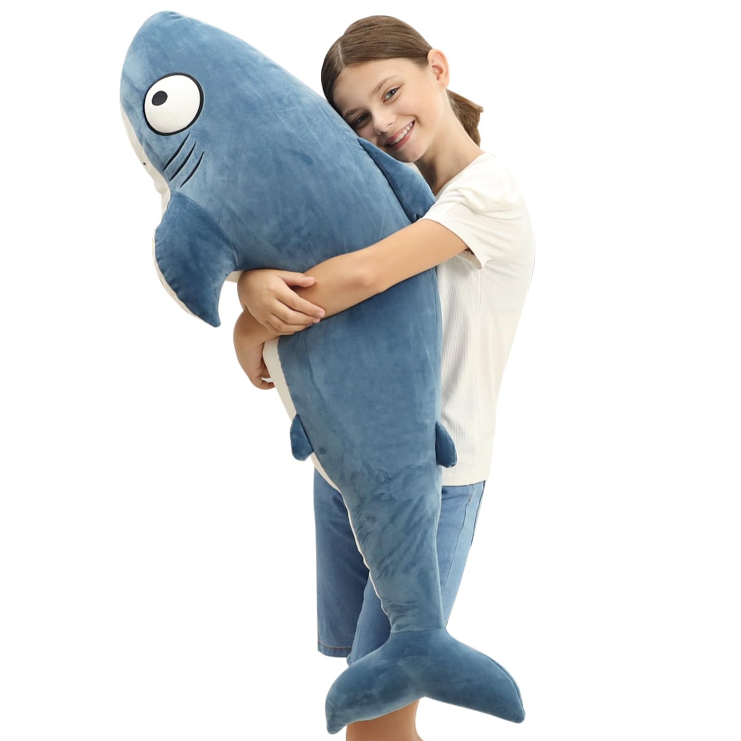 HAIJUNYA 48” Blue Giant Sharks Plush, Large Whale Shark Stuffed Animals, Big Ocean Sea Fish Squishy Body Pillow Soft Plushies Toys, Gifts for Kids Girls Boys, Birthday Easter