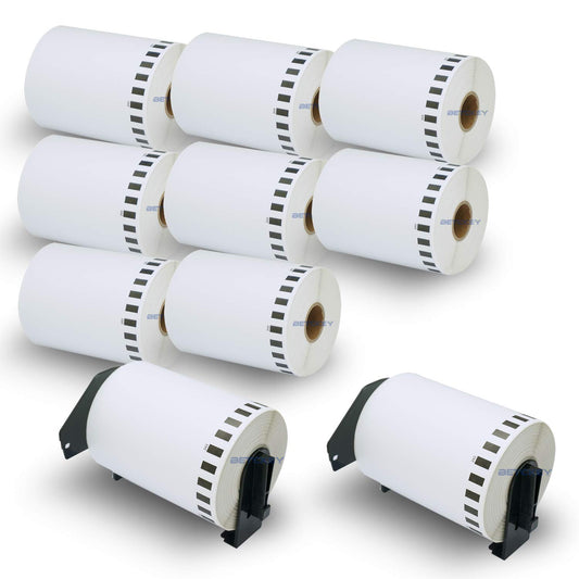 BETCKEY - Compatible Continuous Labels Replacement for Brother DK-2243 (4 in x 100 ft), Use with Brother QL Label Printers [10 Rolls + 2 Reusable Cartridges]