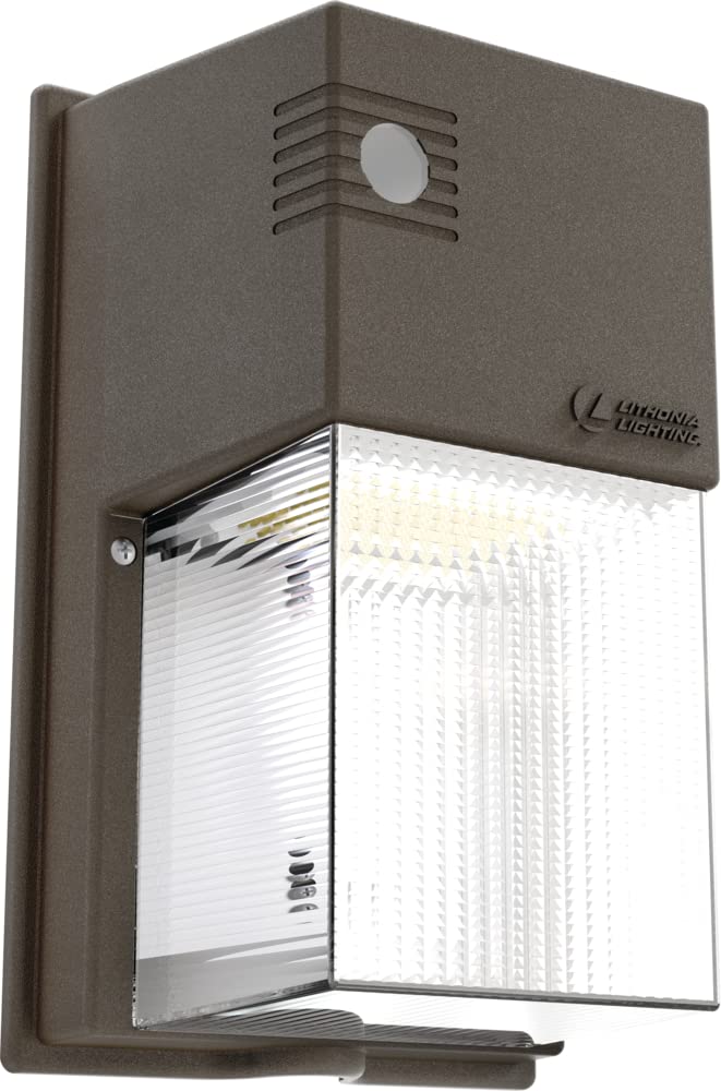 Lithonia Lighting 7" LED Wall Pack Light, Outdoor LED Wall Light, Adjustable Lumens, Switchable Color Temperature, Switchable Photocell Sensor, MVolt, Dark Bronze (TWS LED ALO SWW2 MVOLT PE DDB M2)