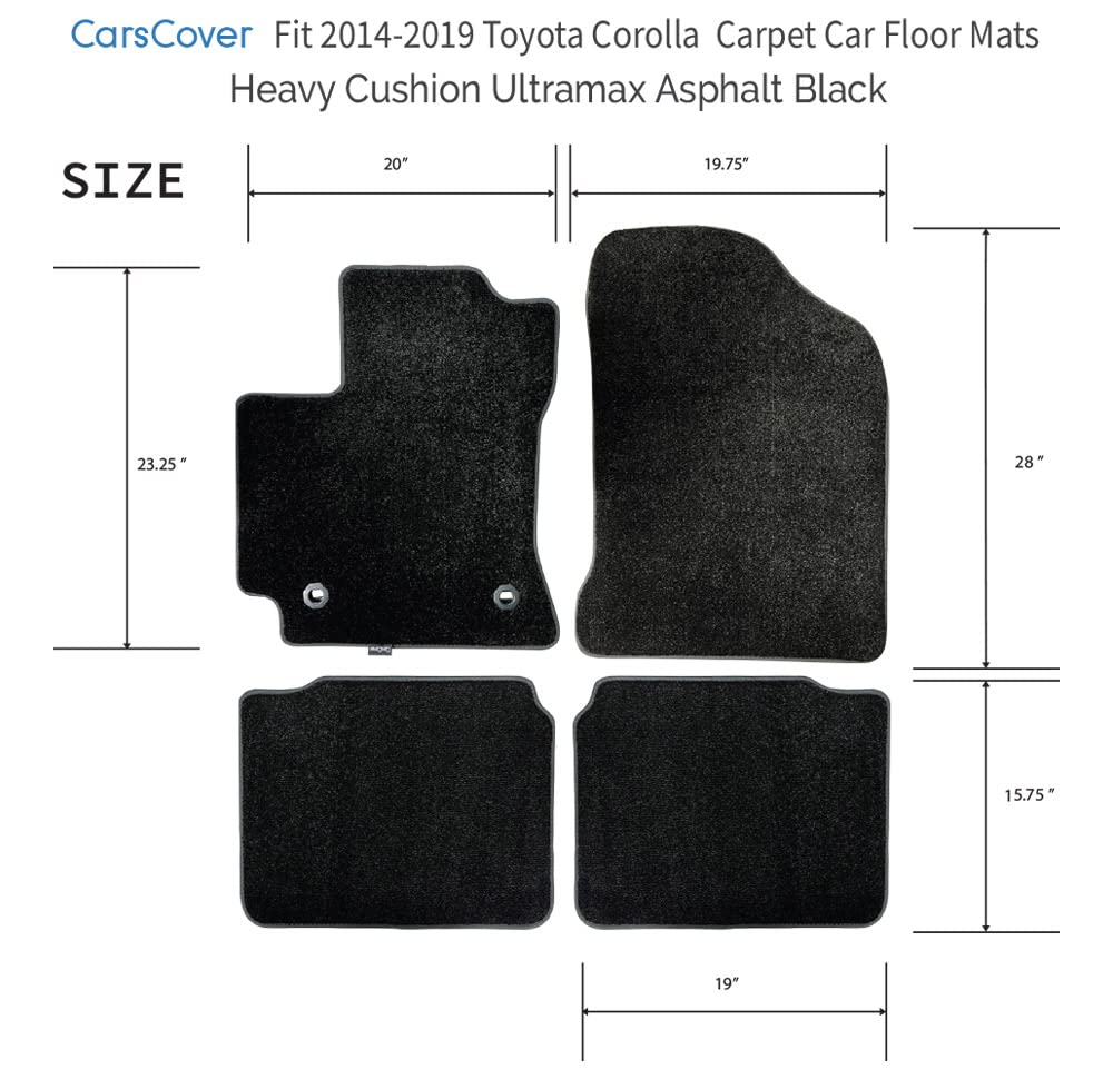 CarsCover Custom Fit 2014-2019 Toyota Corolla Front and Rear Carpet Car Floor Mats Heavy Cushion Ultramax Asphalt Black