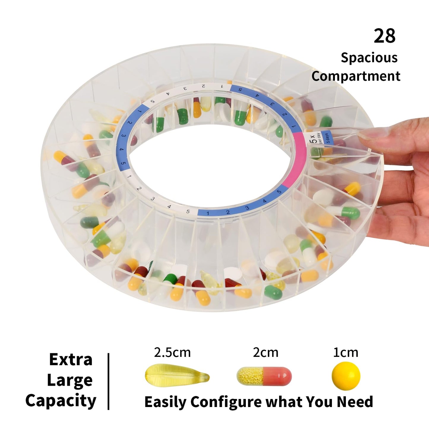 SenyerKare Automatic Pill Dispenser with Safety Lock, Flashing Light, Sound, Alarm, 28-Day Electronic Medication Dispenser for Vitamins and Tablets Up 6 Times/Day, Easy Read Display, Clear Lid