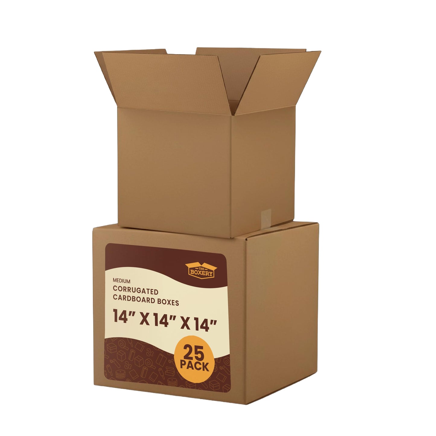 The Boxery Cube 14 x 14 x 14-inch Corrugated Cardboard Boxes, Medium | Pack of 25 for Shipping, Moving, and Storage, Curbside Recyclable, Strong Wholesale Bulk Boxes