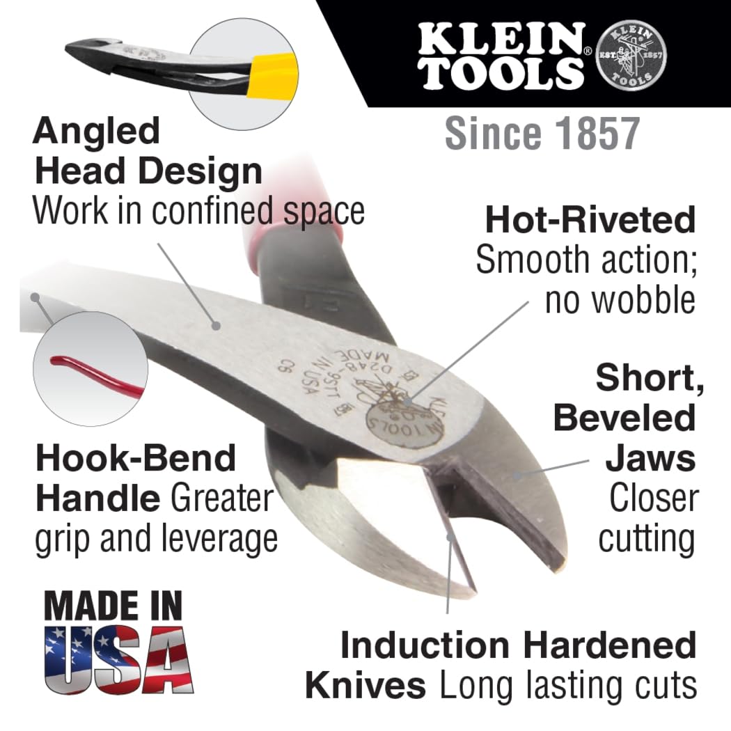 Klein Tools 94508 Pliers Set, Made in USA, Ironworker's Diagonal Cutting Pliers and Heavy Duty Side Cutters, Tie Wire Cutter for Rebar Work, 2-Piece Kit