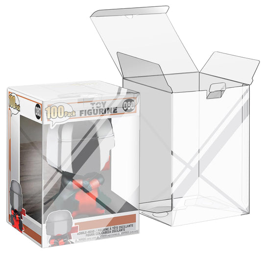100 Pack Protectors Case Compatible with Funko- 4" Inch Pop Vinyl Figures, Crystal Clear Protectors, Heavy Duty Display Box w/ Protective Film & Locking Tab