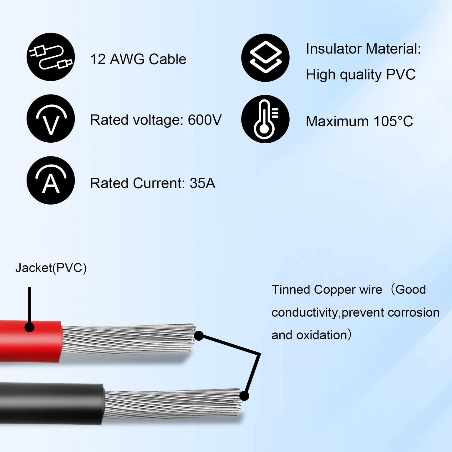 MOOKEERF Solar to XT60i Cable 12AWG 50FT Solar Panel to XT60i Adapter Connector XT60i-F Extension Cable for Portable Power Station Solar Generator