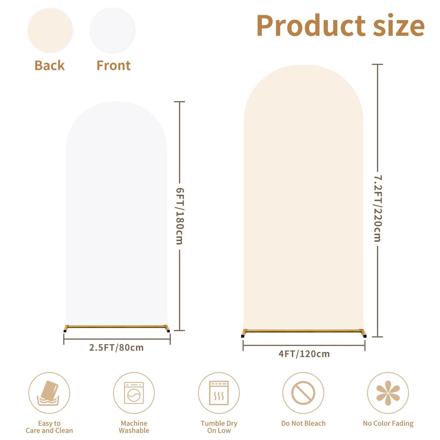 Arch Backdrop Cover Set of 2(6ft/7.2ft) Double Color Wedding Arch Cover Spandex Fitted Arch Covers,Round Top Arch Backdrop Cover for Baby Party Birthday Banquet Shower (White+Cream)