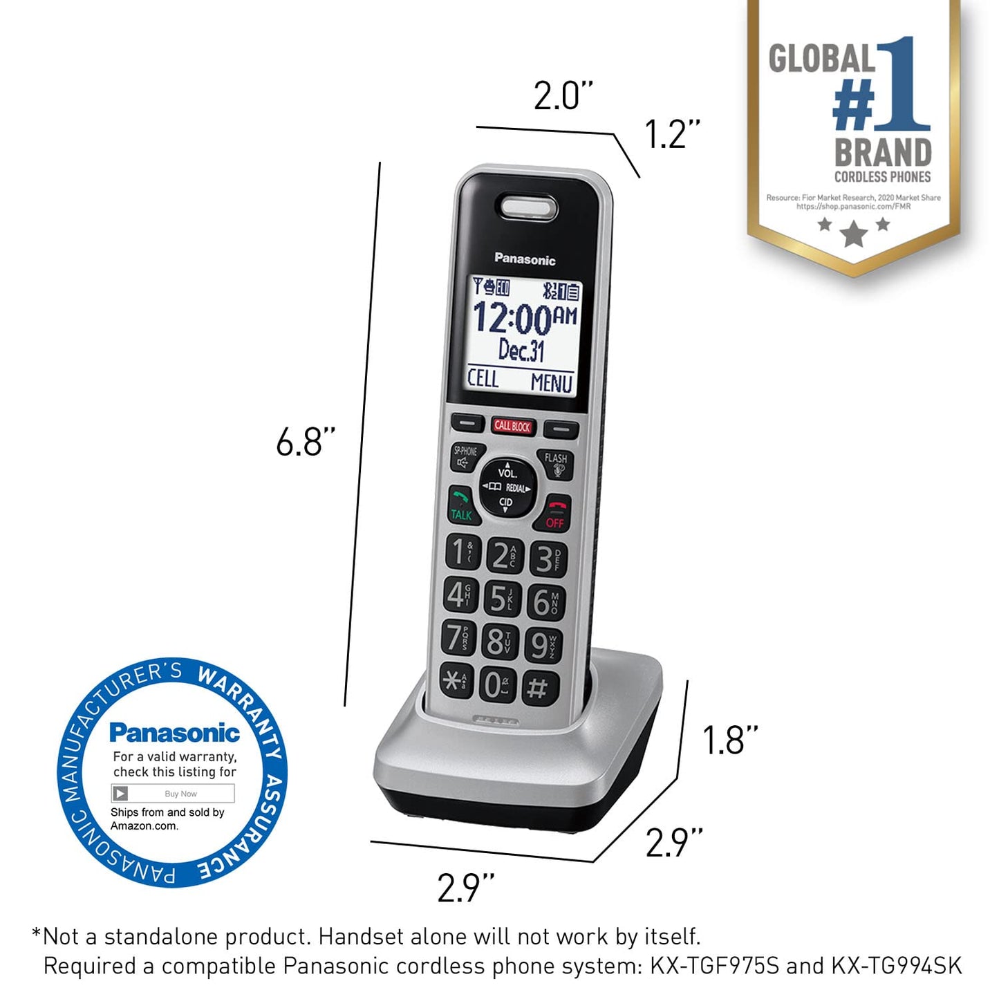 Panasonic Cordless Phone Handset Accessory Compatible with KX-TGF97x Series Cordless Phone Systems - KX-TGFA97S
