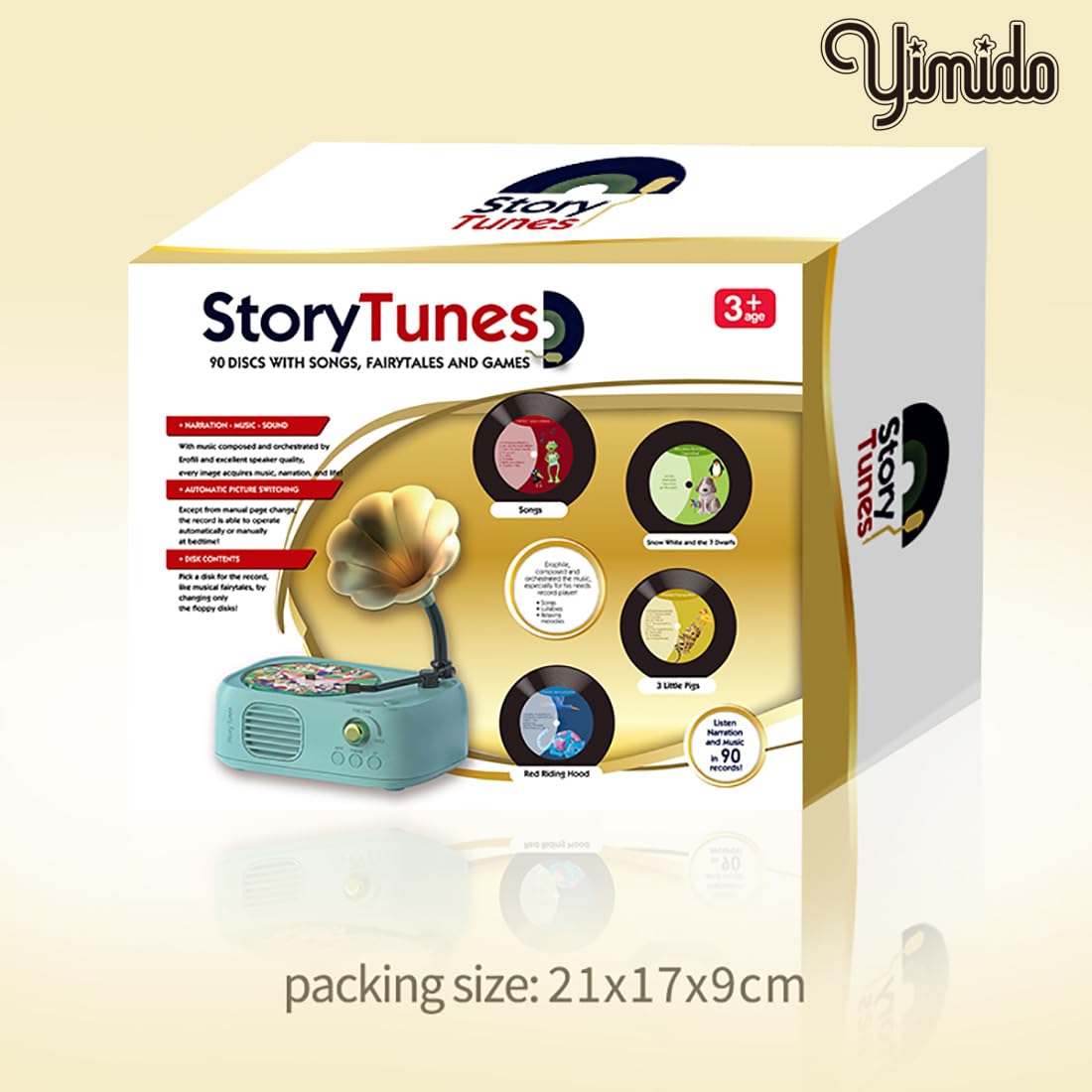yimido Kids Phonograph Toddler Record Player， with 96 Learning Cards, Early Education Machine Record Player Music Box Storyteller pop Speakers, Gift for Boys and Girls