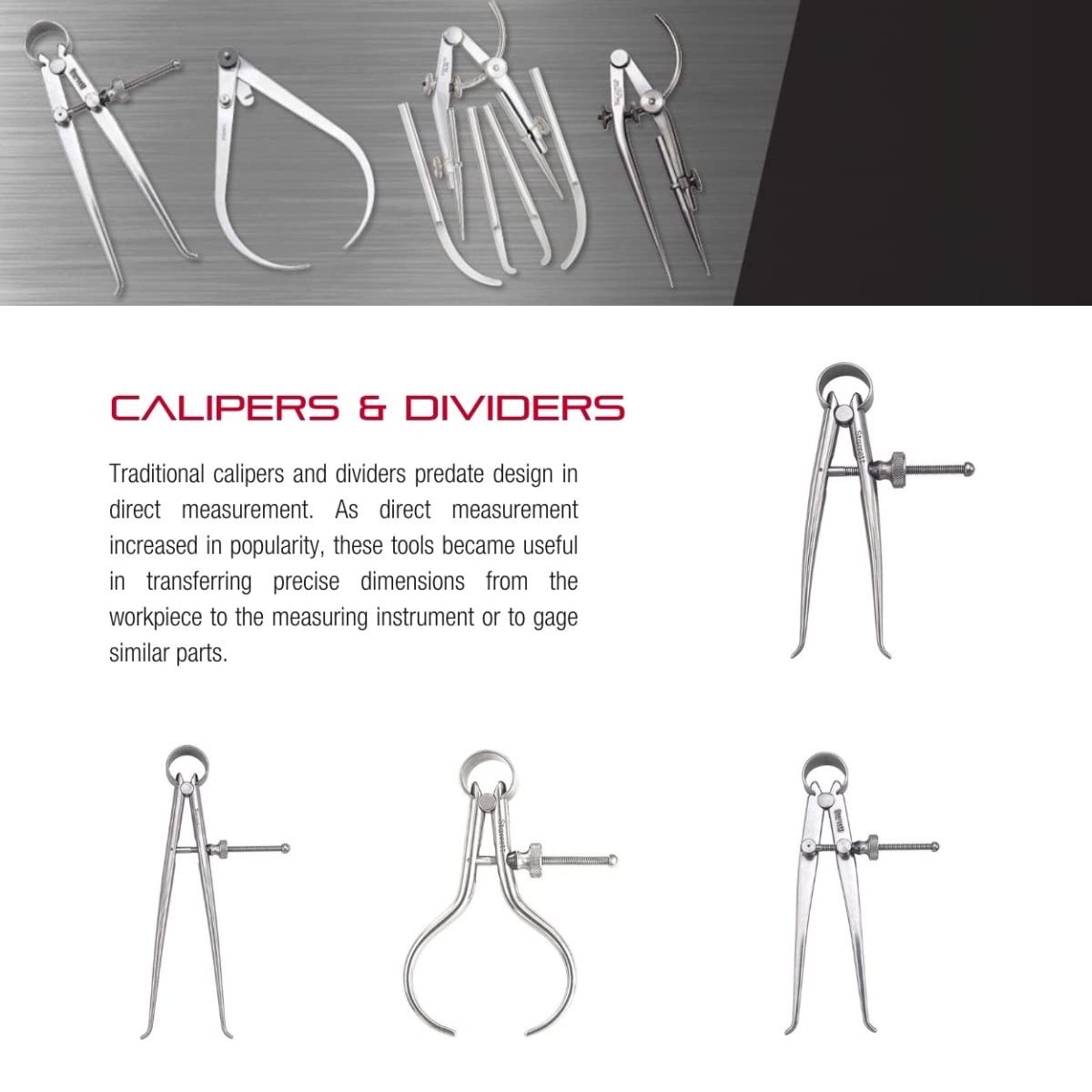 Starrett Toolmakers Spring-Type Caliper and Divider with Bow Spring and Hardened Fulcrum Stud - 3" Size and Capacity, Spring Joint Type - 277-3