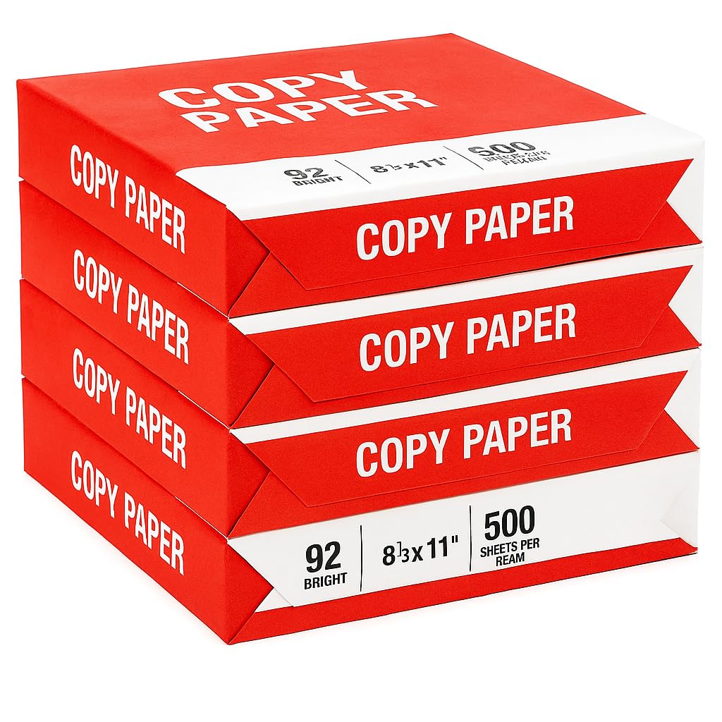 4 Reams Copy Paper – 8.5x11 Letter Size, 20lb, 92 Bright – Multipurpose Printer Paper for Office, School, Home – 2,000 Sheets Total – Jam-Free, Acid-Free, Inkjet & Laser Compatible