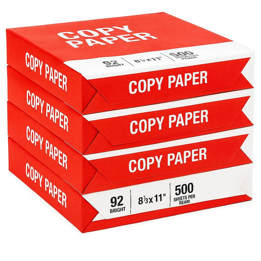 4 Reams Copy Paper – 8.5x11 Letter Size, 20lb, 92 Bright – Multipurpose Printer Paper for Office, School, Home – 2,000 Sheets Total – Jam-Free, Acid-Free, Inkjet & Laser Compatible