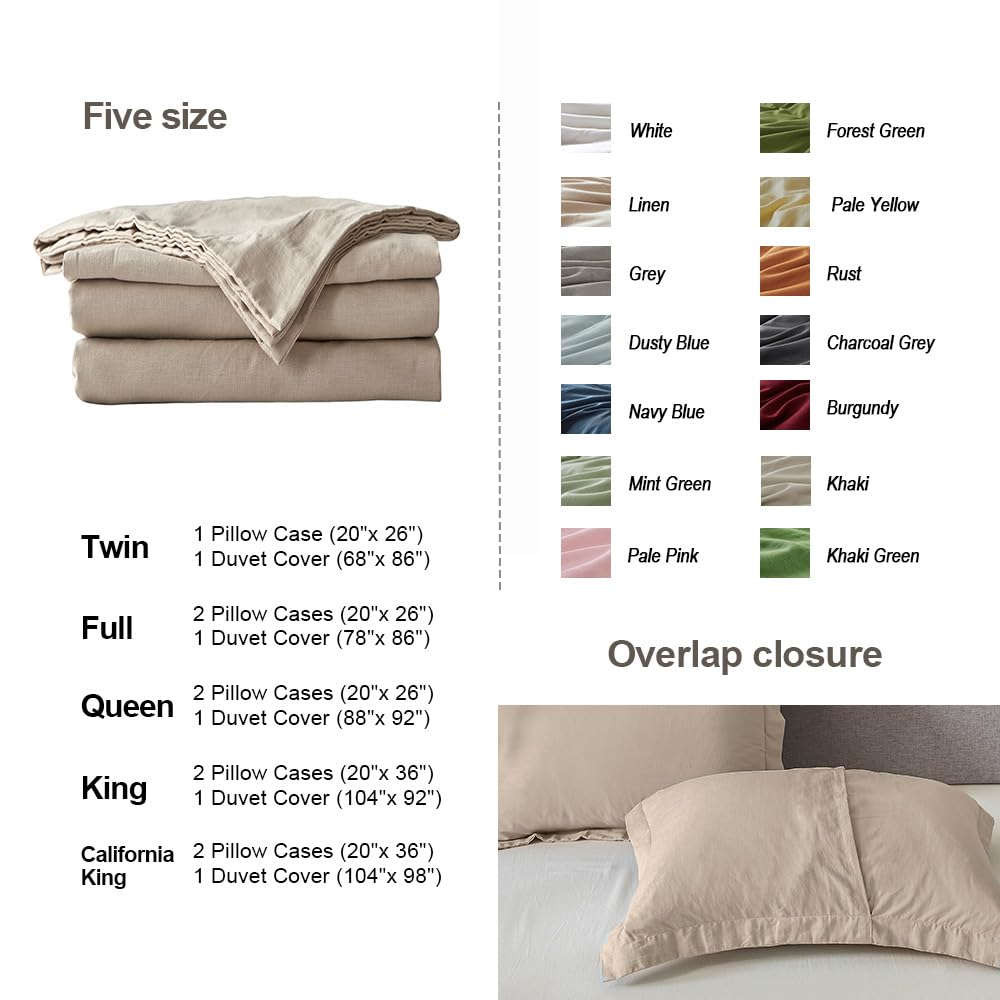 Simple&Opulence French Linen Duvet Cover Set 104"x 92"- 3 Pieces (1 Comforter Cover,2 Pillowcases)-Natural Flax Cotton Blend-Solid Color Breathable Farmhouse Bedding-Linen/Beige, King