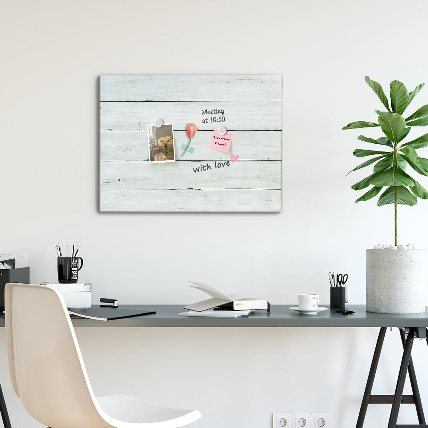 Aitakatta Wooden Planks Print Magnetic Surface Dry Erase Board, 30 x 20 inches Decorative White Board for Wall with Design, Frameless Dry Erase Board for Wall（Plank,5075,1pc）