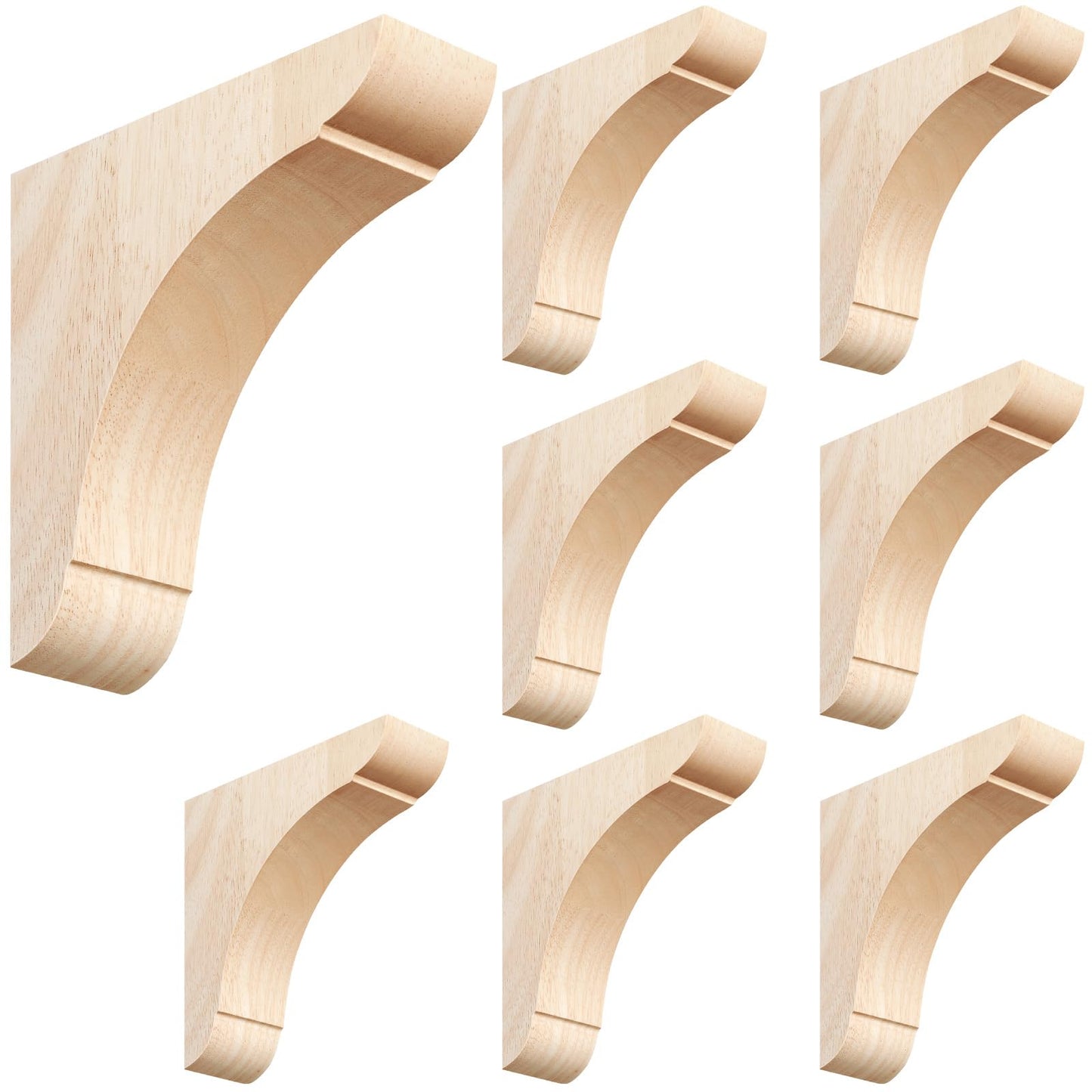 Vercraft 8 Pcs Wood Corbels Wooden Shelf Brackets 1.75'' W x 6'' D x 6'' H Unfinished Paintable Bracket with Hanging Hook for Doorway Countertop Kitchen Cabinet Book Shelves, Rubber Wood
