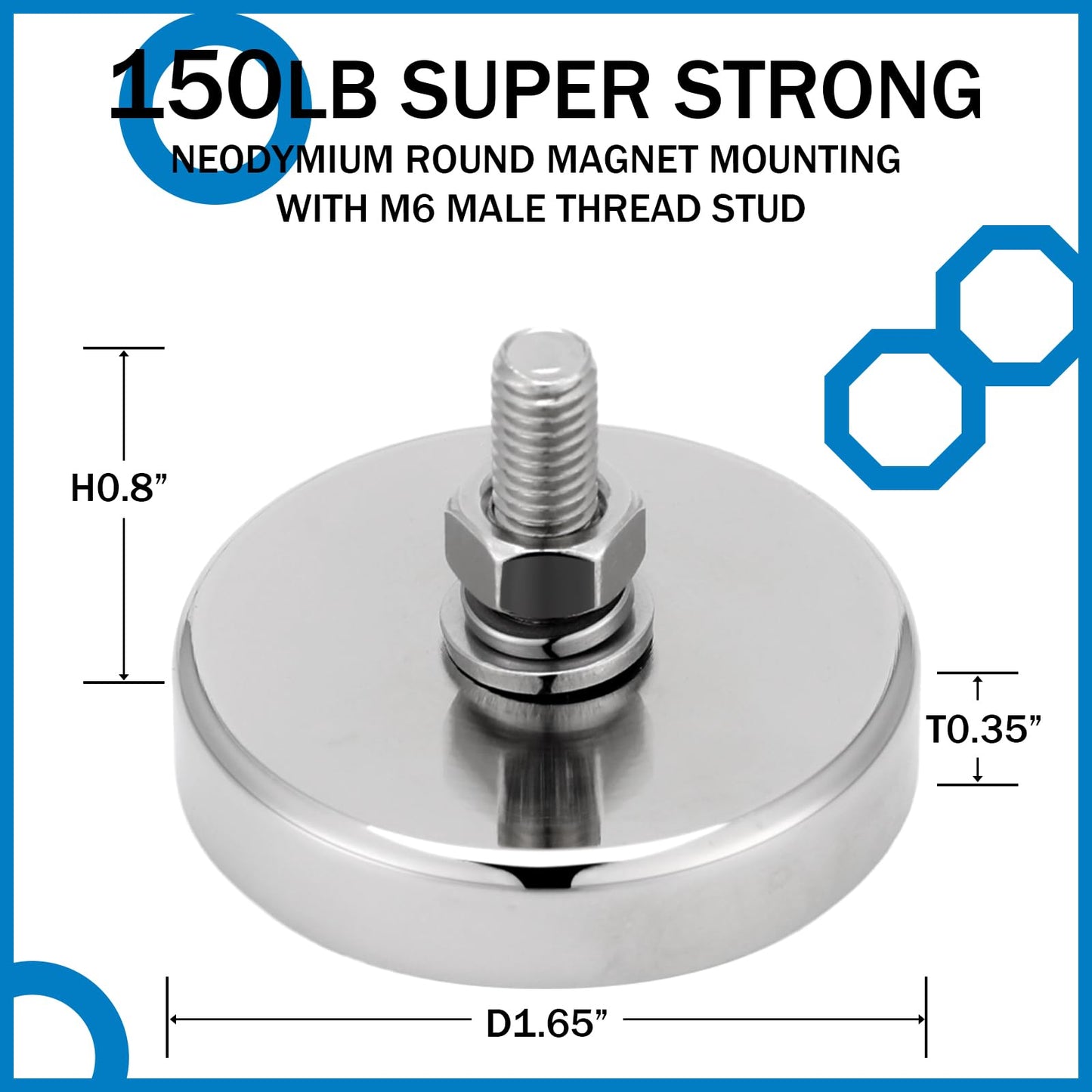 Flutesan 32 Pieces Super Powerful Neodymium Round Magnet with M6 Male Thread Bolts 150lb Heavy Duty Strong Rare Earth Mounting Magnet with Stud for Lighting Camera Brackets License Plate Outdoor Tools