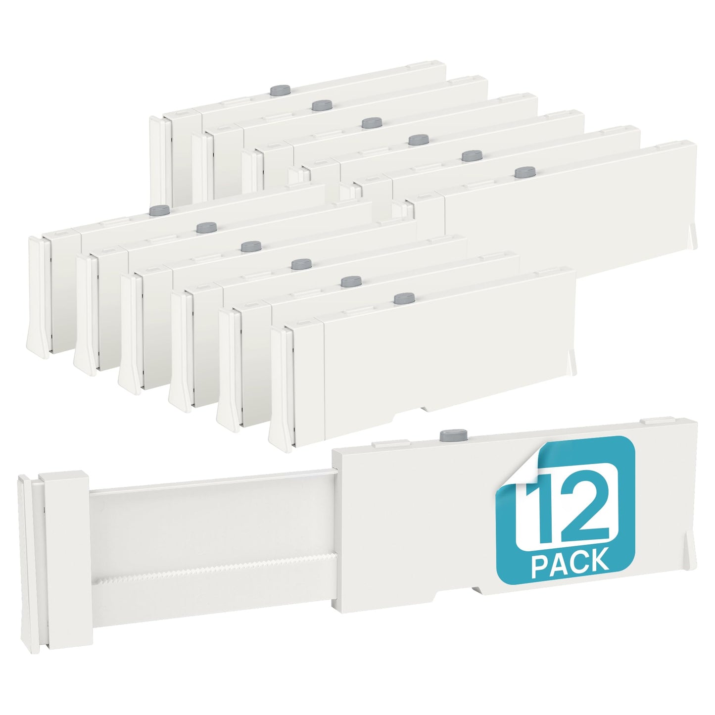 Vtopmart 12 Pack Drawer Dividers for Clothes, 4" High 11.3"-17" Adjustable Expandable Dresser Drawer Organizer, Plastic Drawers Separator for Dresser, Baby Clothes, Underwear, Kitchen & Office Storage