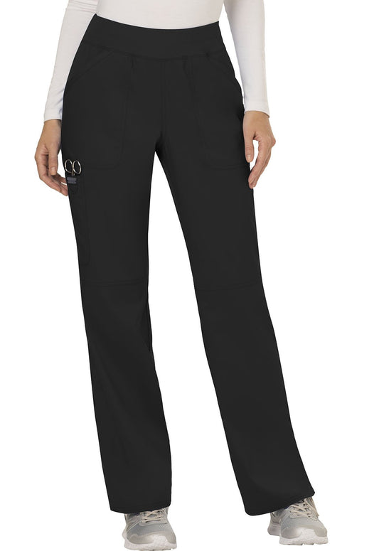 Cherokee Women's Mid Rise Straight Leg Pull-on Pant, Black, Large