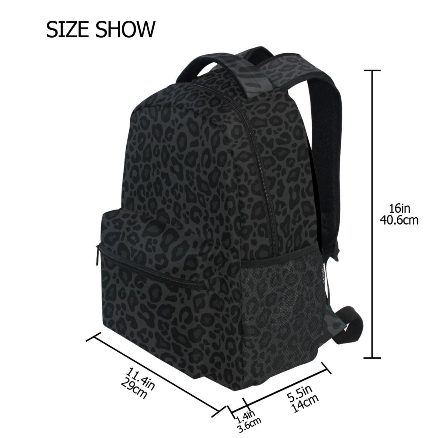 Oarencol Black Leopard Backpack Animal Skin Print Bookbag Daypack Travel Hiking Camping School Laptop Bag