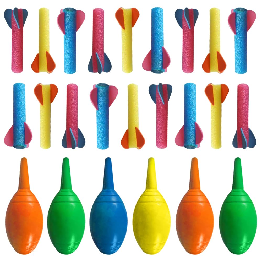 ArtCreativity Foam Rocket Blasters, Set of 6, Each Set with 1 Squeeze Launcher and 3 Foam Rockets, Fun Summer Outdoor Toys, Great Goodie Bag Fillers, Party Favors and Prizes for Kids