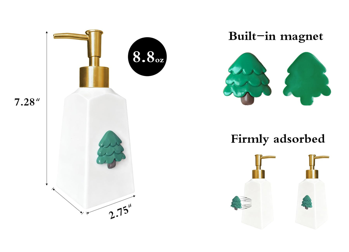 Nestriculus Seasonal Soap Dispenser with 11 Interchangeable Magnets - Seasonal Decor - Farmhouse Bathroom Kitchen Decor (Resin,Built in Magnet) - 8.82oz (Gold)