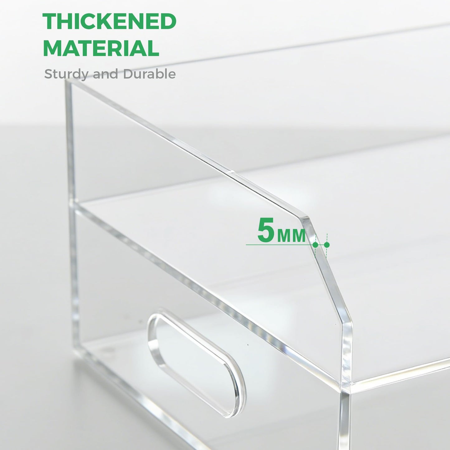 AIMOLLY Paper Tray Organizer for Desk, 2 Tier Acrylic Desk Organizers and Accessories, One-Piece Integrated A4 Paper Organizer with Handles, Crystal-Clear Letter Tray & Compact Office File Holder