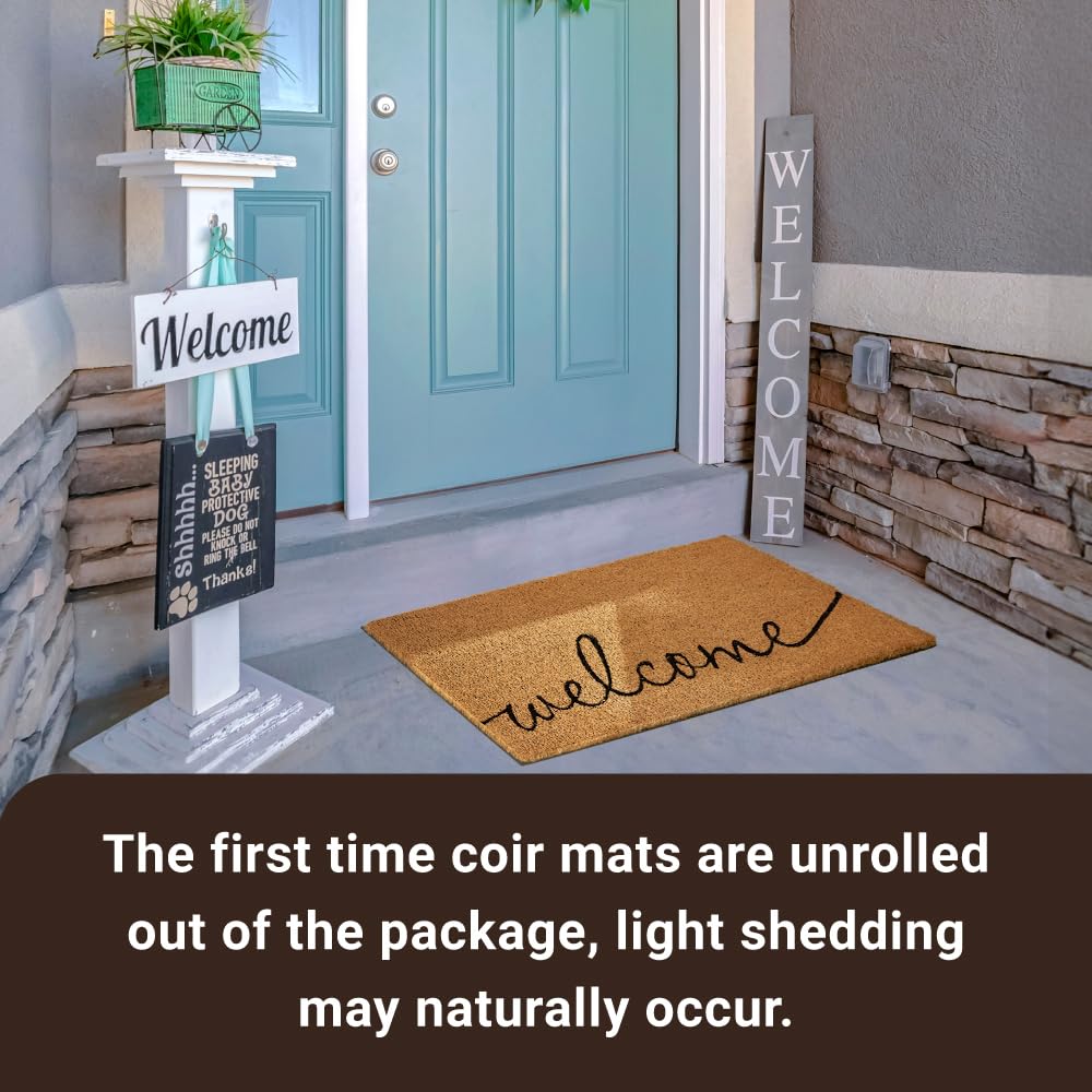 KANKUN Coco Coir Door Mat with Heavy Duty Backing, Welcome Doormat (17" x 30"), Doormat Entrance (Welcome1-2Pack)
