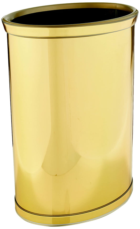 Kraftware Polished Brass Colored Mylar Designer 14” Oval Wastebasket for Home & Office